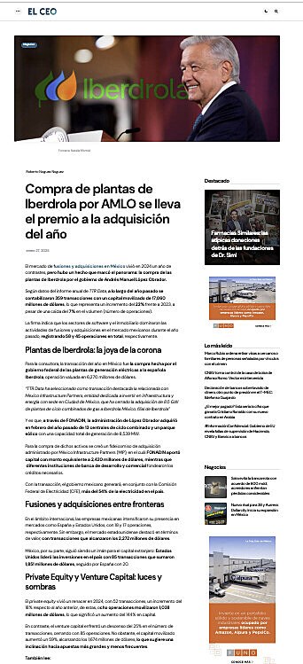 Compra de plantas de Iberdrola por AMLO se lleva el premio a la adquisicin del ao